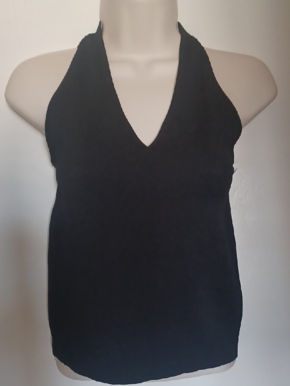 Olivia Jordan Black V-Neck Ribbed Halter Tank Top